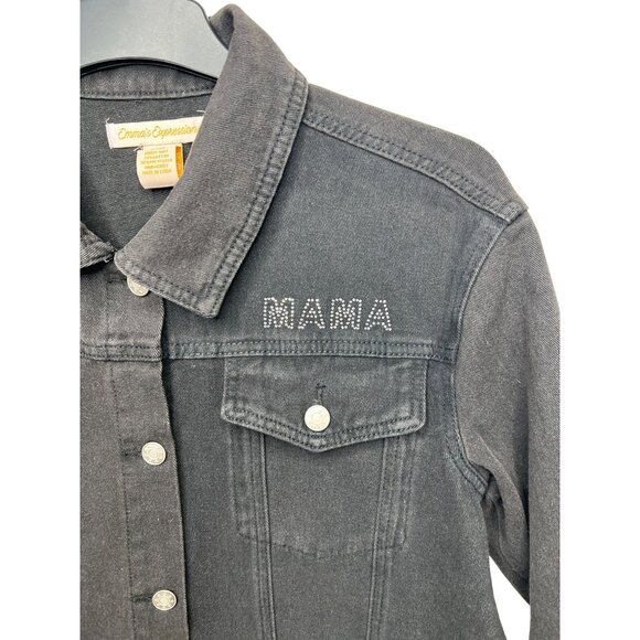 Emmas Expressions "Mama" Embroidered Black Denim Jacket With Butterfly Medium - Picture 11 of 13
